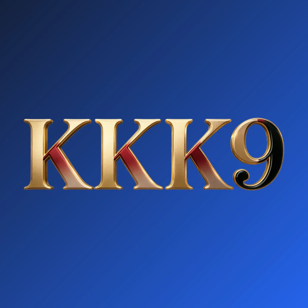 Luxury casino logo for KKK9 featuring rich gold gradient text with red and black accents, elegant lighting effects, designed in a wide horizontal rectangular wordmark style on a transparent background